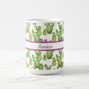 Personalised, Green and Purple, Cactus Patterned Coffee Mug