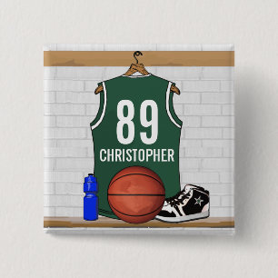 Personalised Green and White Basketball Jersey 15 Cm Square Badge