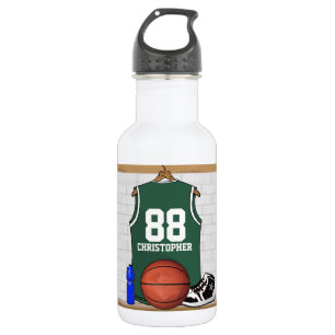 Personalised green and white basketball jersey 532 ml water bottle