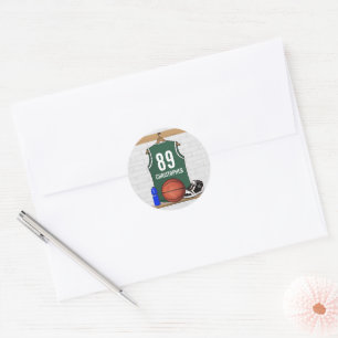 Personalised Green and White Basketball Jersey Classic Round Sticker