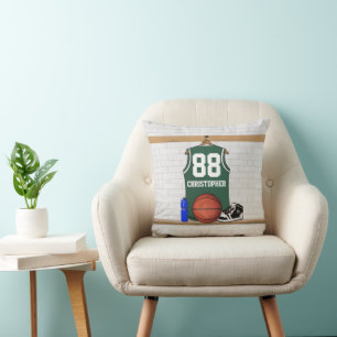 Personalised Green and White Basketball Jersey Cushion