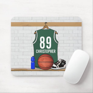 Personalised Green and White Basketball Jersey Mouse Pad