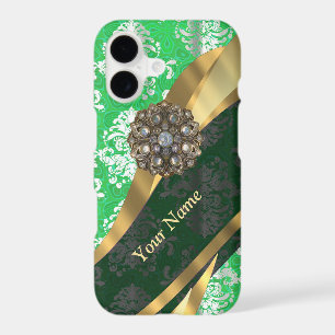 Personalised green and white damask pattern