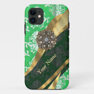 Personalised green and white damask pattern Case-Mate iPhone case