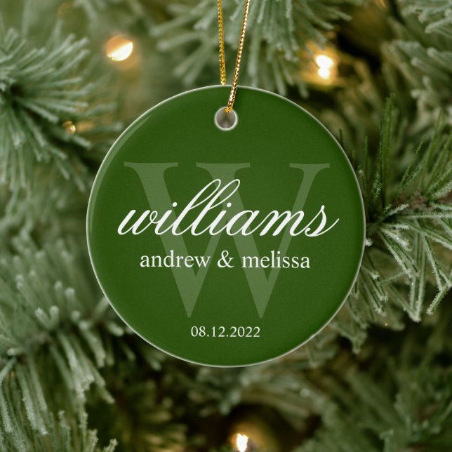 Personalised Green and White Monogram Ceramic Tree Decoration (Tree)