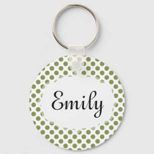 Personalised Green and White Polka Dot Keychain
