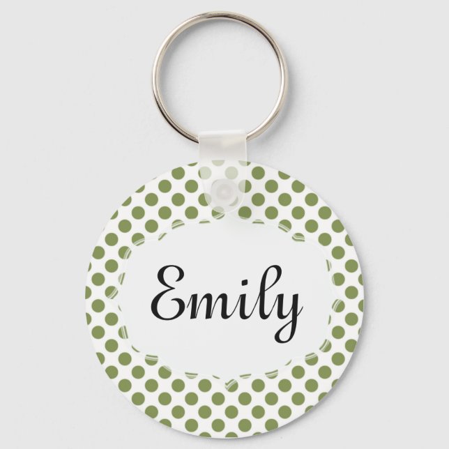 Personalised Green and White Polka Dot Keychain (Front)