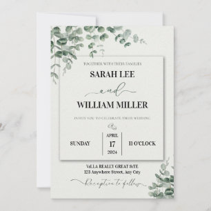 Personalised Green And White Watercolor Wedding Invitation