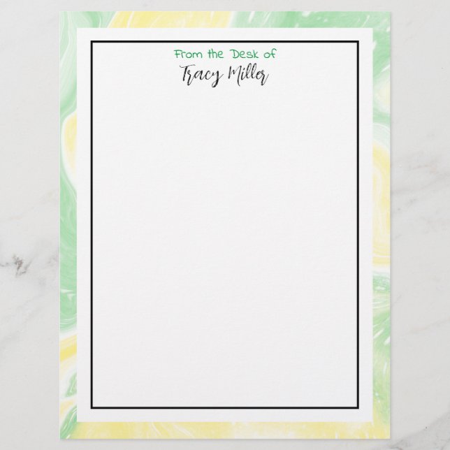 Personalised Green and Yellow Marble Fancy Custom Letterhead (Front)