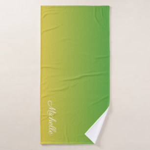 Personalised green and yellow ombre bath towel