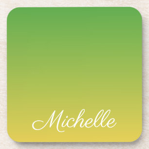 Personalised green and yellow ombre coaster