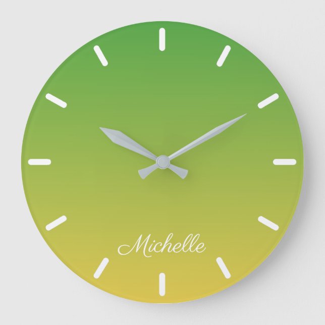 Personalised green and yellow ombre large clock (Front)