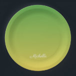 Personalised green and yellow ombre paper plate<br><div class="desc">Personalised green and yellow ombre</div>