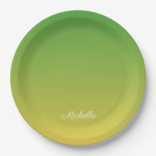 Personalised green and yellow ombre paper plate