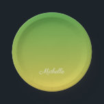 Personalised green and yellow ombre paper plate<br><div class="desc">Personalised green and yellow ombre</div>