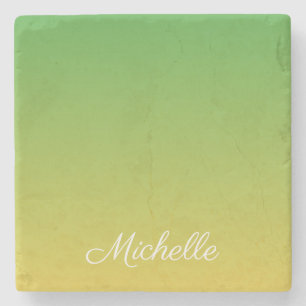 Personalised green and yellow ombre stone coaster