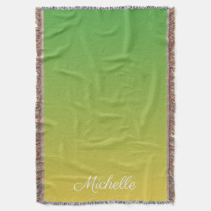 Personalised green and yellow ombre throw blanket