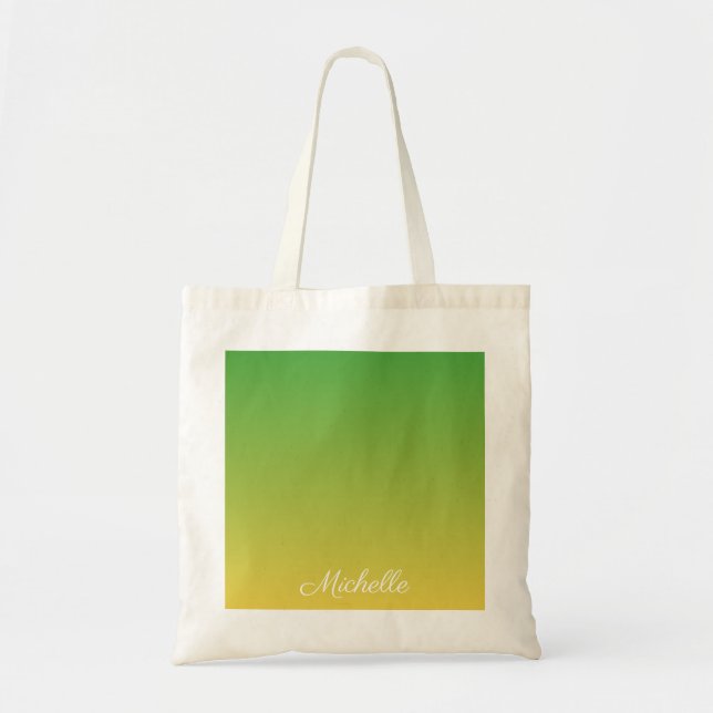 Personalised green and yellow ombre tote bag (Front)