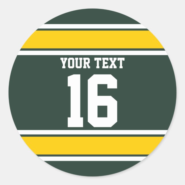 Personalised Green and Yellow Sports Stripes Classic Round Sticker (Front)