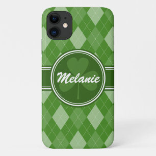 Personalised Green Argyle Pattern with Clover Case-Mate iPhone Case