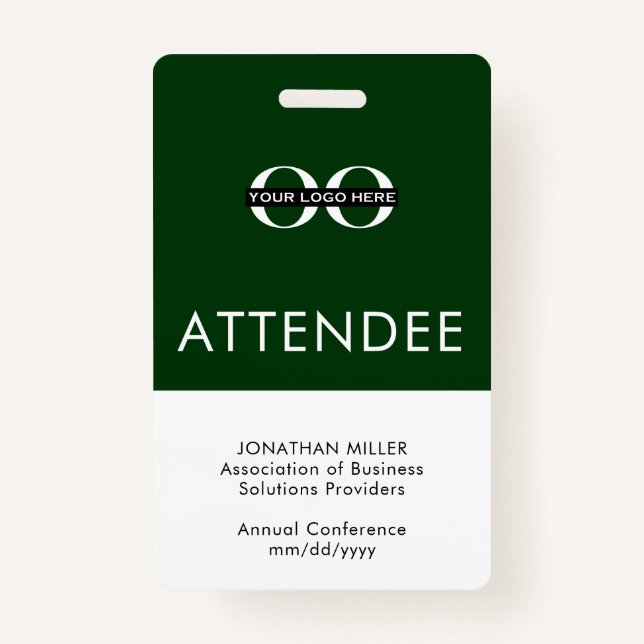 Personalised Green Attendee Custom Logo Text ID Badge (Front)
