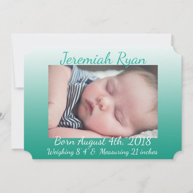 Personalised Green  Baby Photo Birth Announcements (Front)