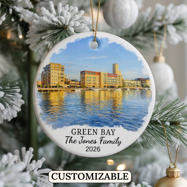 Personalised Green Bay Ornament, Custom Wisconsin Ceramic Tree Decoration (Creator Uploaded)