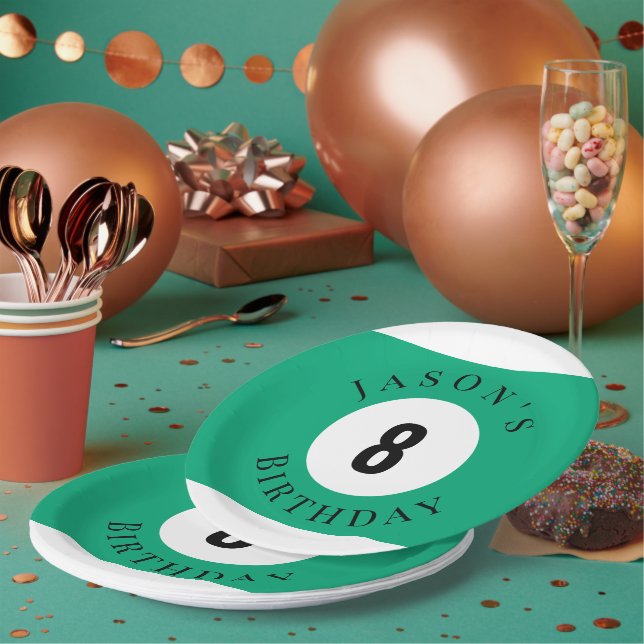 Personalised Green Billiard Pool Ball Birthday  Paper Plate (Multi)