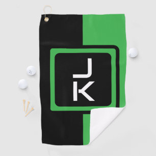 Personalised Green Black Monogram Golf Towel