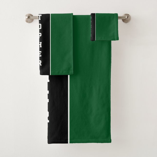 Personalised Green Black Stripe Bath Towel Set (Insitu)