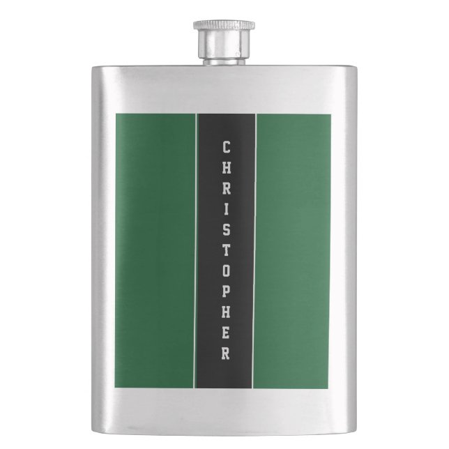 Personalised Green Black Stripe Flask (Front)