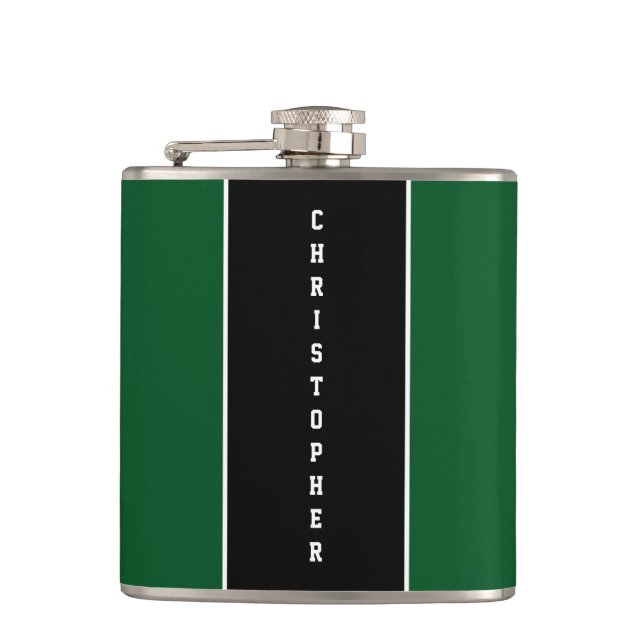 Personalised Green Black Stripe Flask (Front)