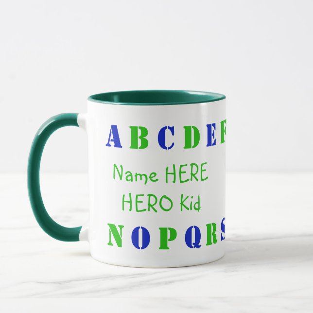 Personalised Green, Blue English Alphabet Letters Mug (Left)