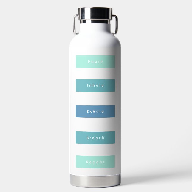Personalised Green Blue Pause Inhale Exhale Breath Water Bottle (Front)