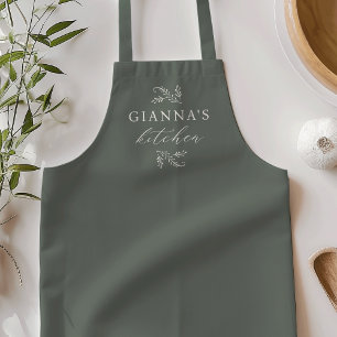 Personalised Green Botanical Your Name's Kitchen Apron