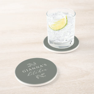 Personalised Green Botanical Your Name's Kitchen Coaster