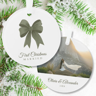 Personalised Green Bow 1st Christmas Married Gift Ornament