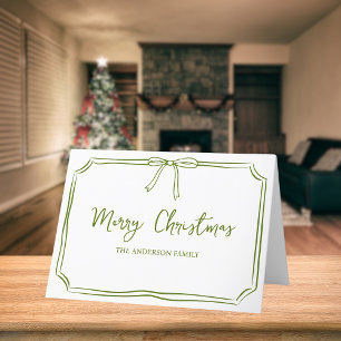 Personalised Green Bow Cute Merry Christmas Holiday Card