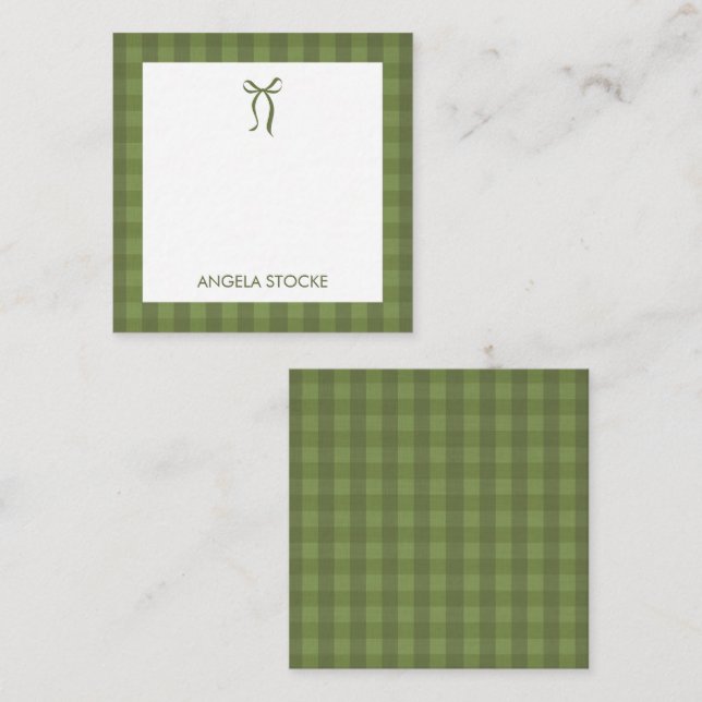 Personalised Green Bow Gingham Plaid Card (Front/Back)