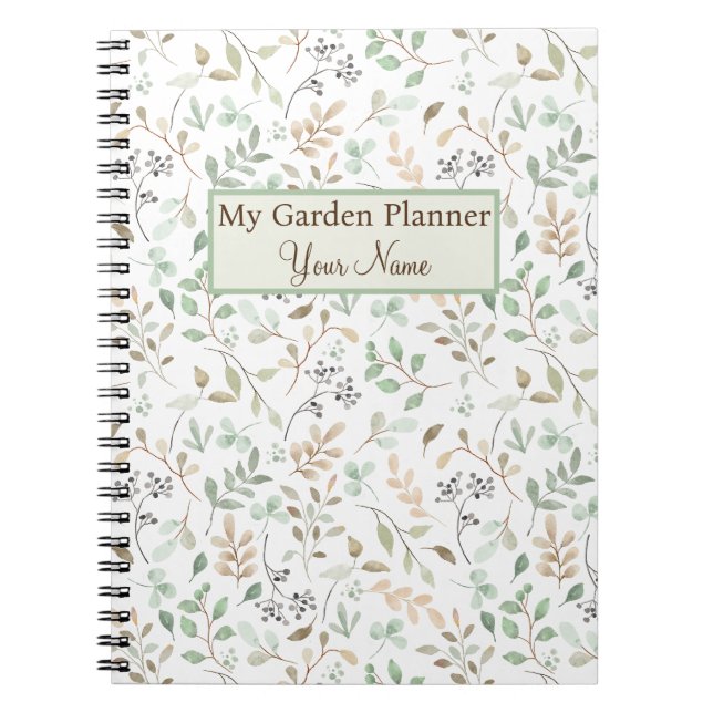 Personalised Green & Brown Floral Garden Planner Notebook (Front)