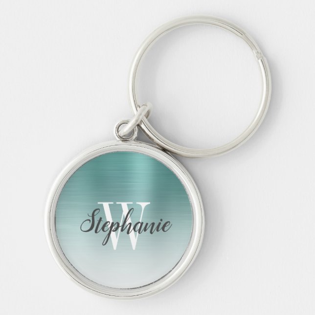 Personalised Green Brushed Metal Monogram Keychain (Front)