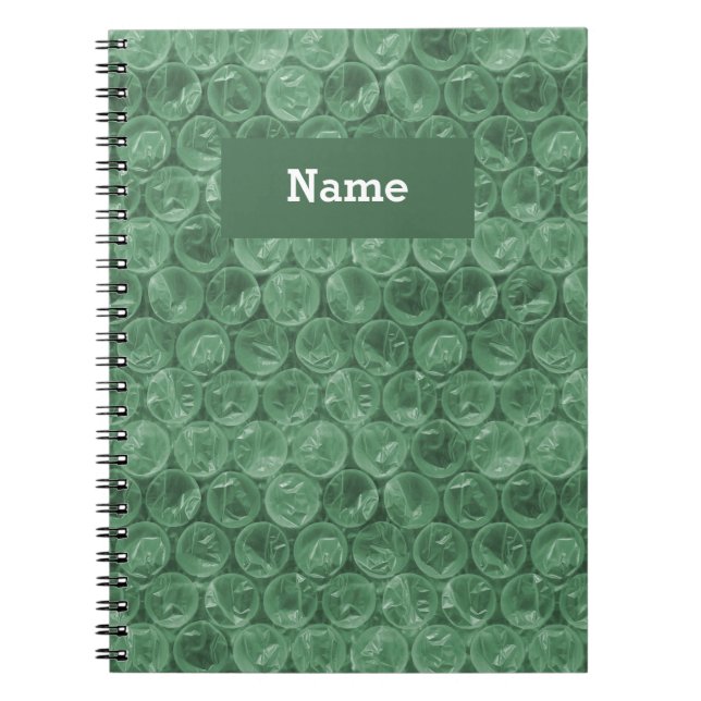 Personalised green bubble wrap pattern spiral notebook (Front)