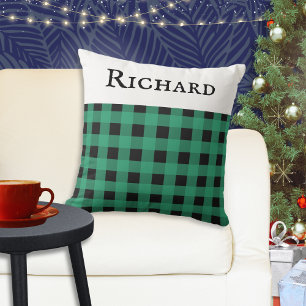 Personalised Green Buffalo Plaid Check Pattern Cushion