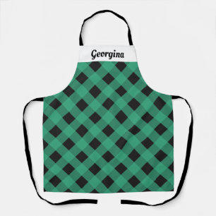 Personalised Green Buffalo Plaid Patterned Kitchen Apron