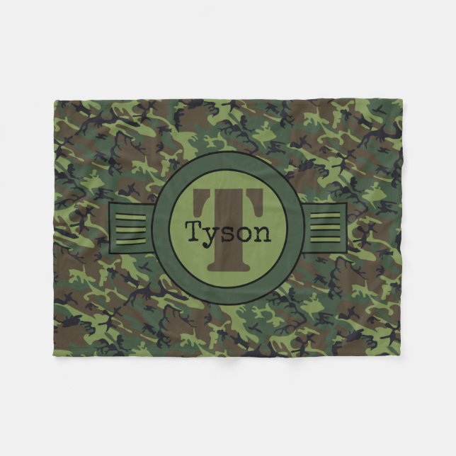 Personalised Green Camouflage Fleece Pet Blanket (Front (Horizontal))