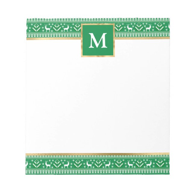 Personalised Green Christmas Fair Isle Notepad (Front)