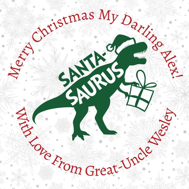 Personalised Green Christmas Santa-Saurus Dinosaur Wrapping Paper (Creator Uploaded)