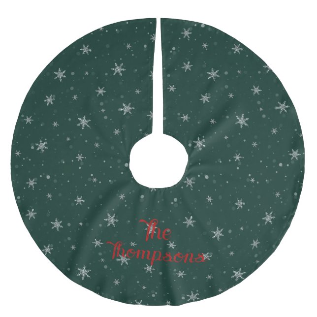 Personalised Green Christmas Snow Flakes Brushed Polyester Tree Skirt (Front)