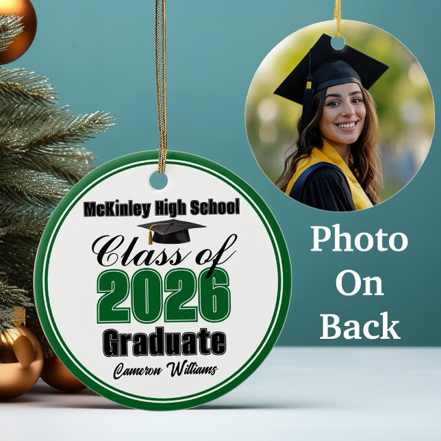 Personalised Green Class of 2026 Graduation Photo Ceramic Tree Decoration (Creator Uploaded)
