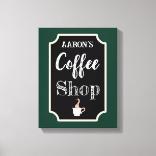 Personalised Green Coffee Shop Art Canvas Print